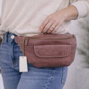 NWOT Anthropologie Belt Fanny Pack Convertible Crossbody Mauve Faux Leather